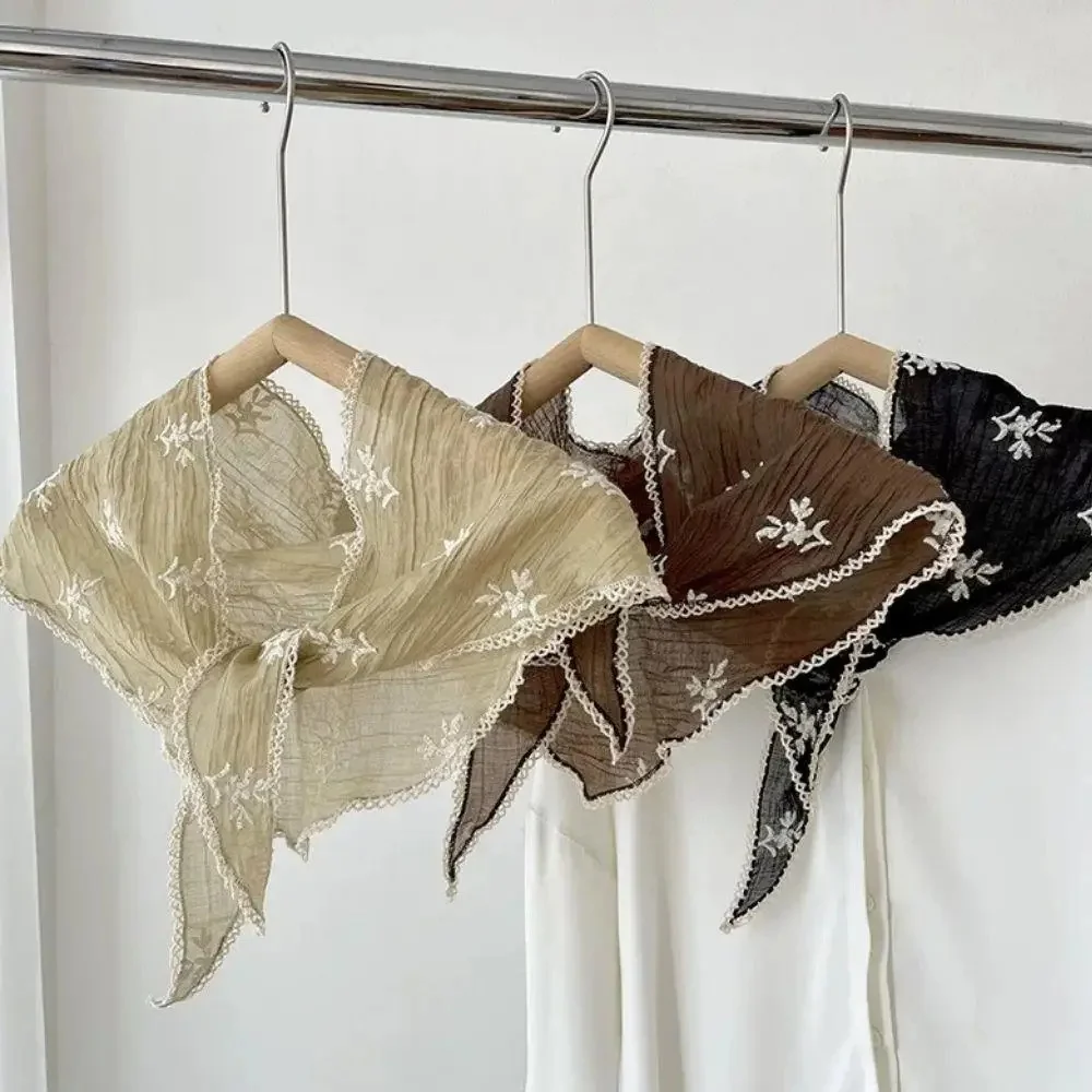 Écharpe triangulaire en dentelle française pour femme, écharpe de sauna élégante, dentelle florale brodée, écharpe à col rond, bandanas chauds pour filles