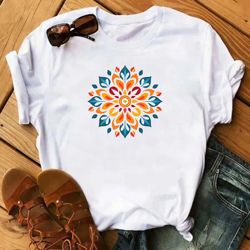 Mandala Bloemen Gedrukte Losse Korte Mouw 90S Fashion Sports Women's T-Shirt Harajuku Graphic Clothing Women's Top,Drop Ship