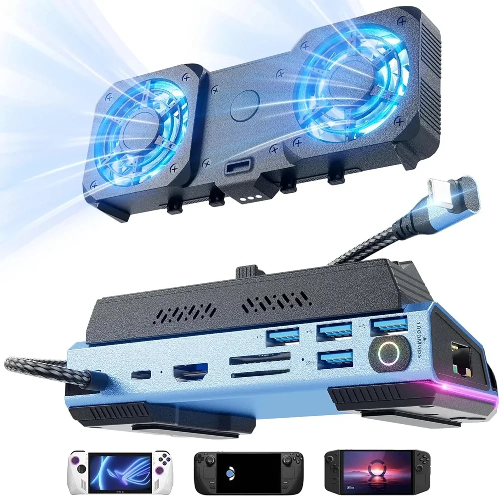 Steam Deck OLED i ROG Ally X 10 w 1, wyjmowane podwójne wentylatory chłodzące, 4K przy 60 Hz, 4 porty USB, ładowanie PD 100 W, port Gigabit Ethernet — zdjęcie produktu 7