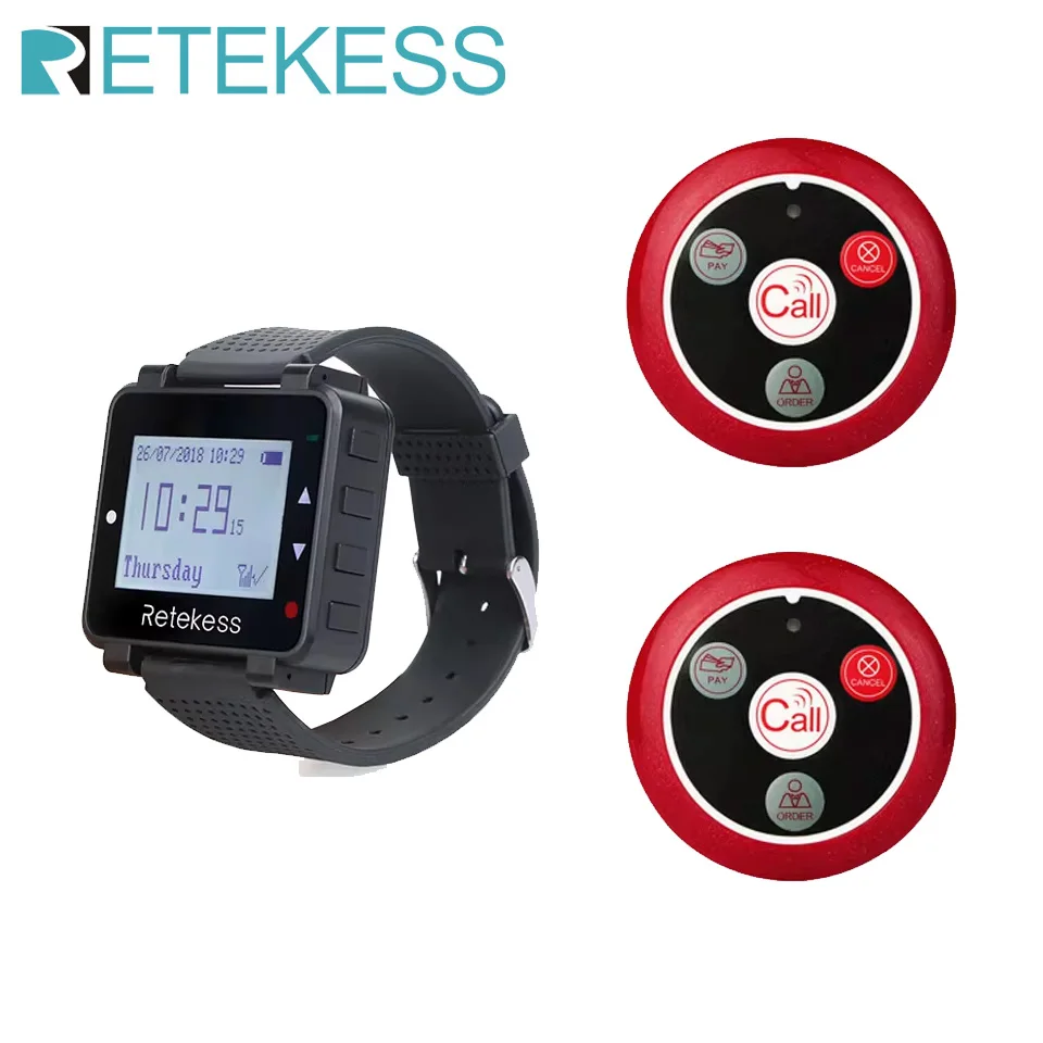 

Retekess Hookah Restaurant Waiter Calling System T128 Watch Receiver Pager 2 T117 Call Button For Cafe Bar Club Customer Service