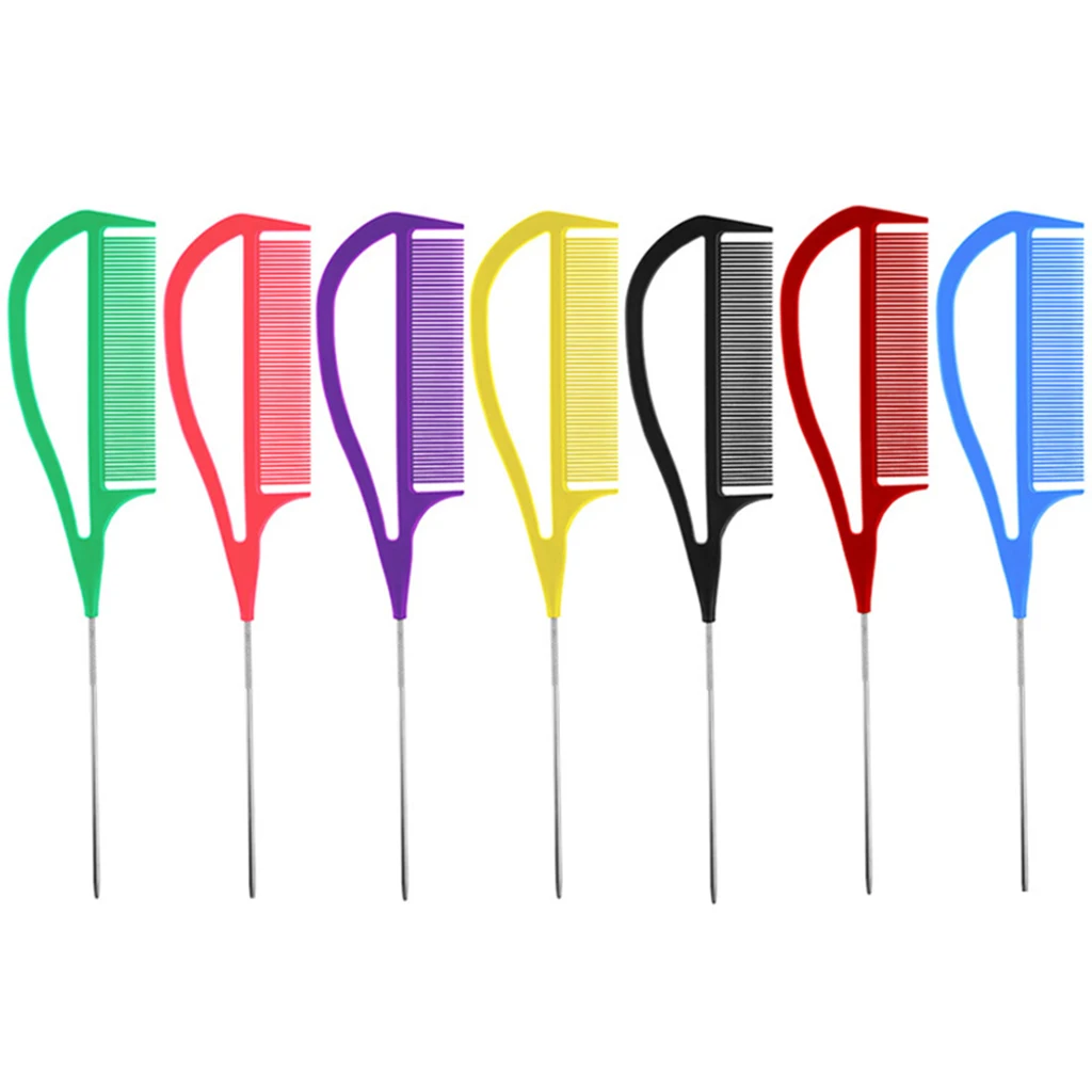 Hairdressers Barbers Metal Pin Tail Comb Rat Tail Comb For Styling 7 Colours Heat Resistant Fine Cutting Highlight Foiling Combs