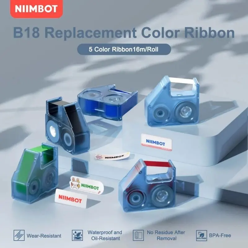 NIIMBOT B18 Labeling Ribbon, Refill Tapes for Thermal Transfer Label Printer/Color Printer, Long Lasting Non Fade