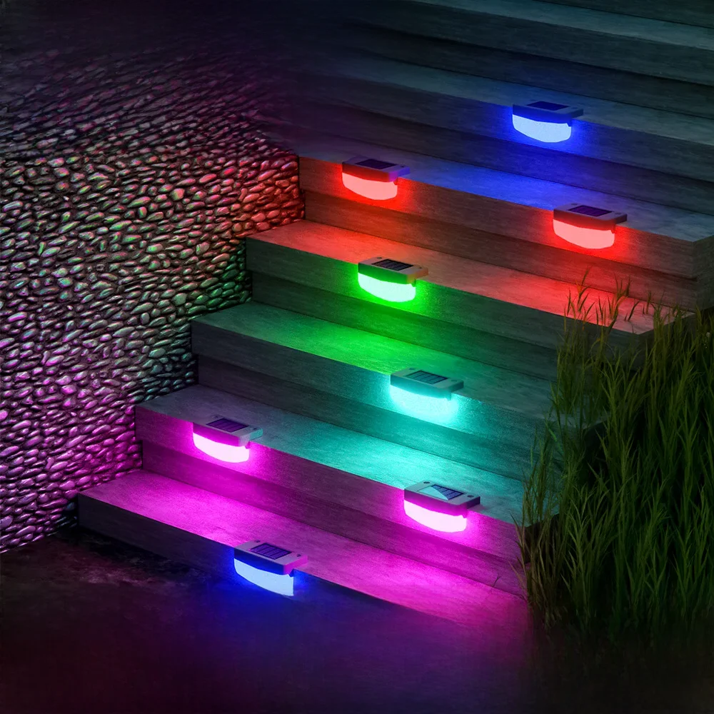 LED Solar Step Lights Dusk to Dawn 5V RGB Deck Light Sense Auto On/Off Stair Guide Lamp Waterproof Fence Pathway Porch Lighting