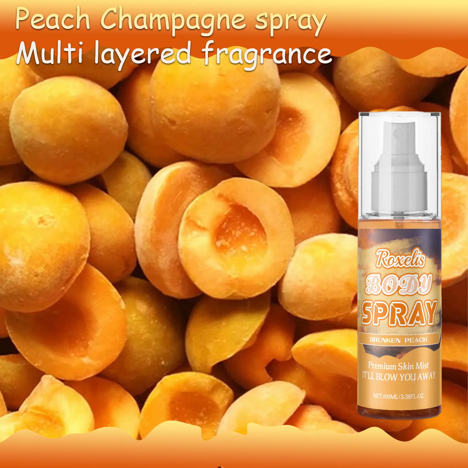 

Roxelis Peach Champagne Body spray Persistent fresh fragrance Soft lingering fragrance Multi layered elegant perfume