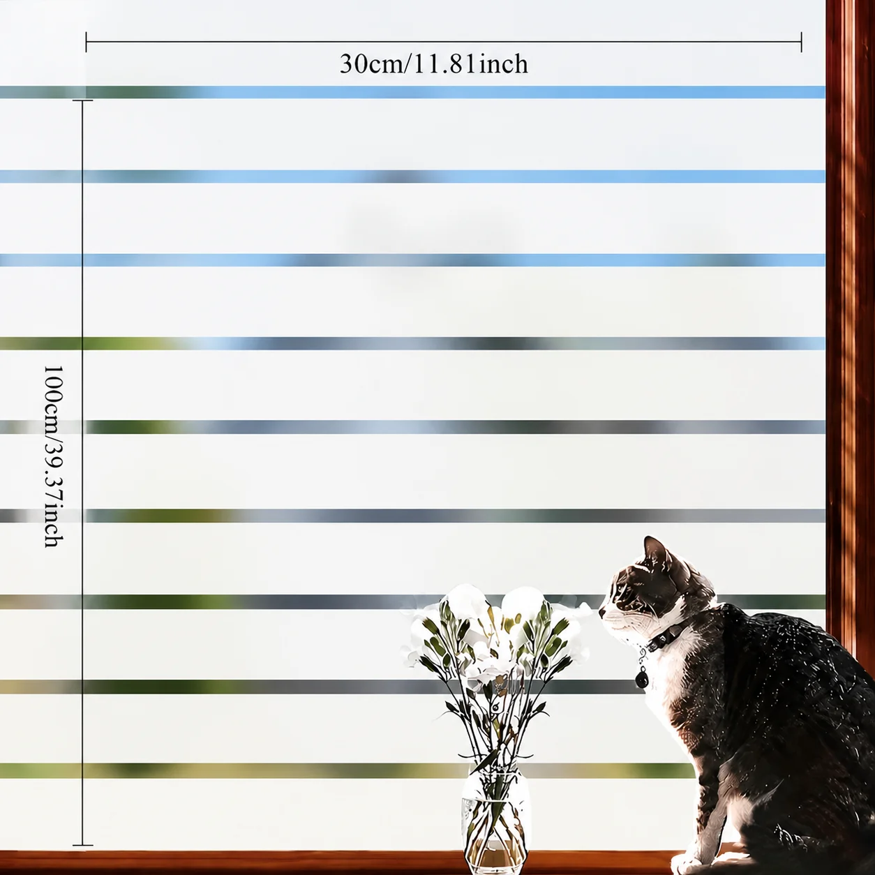 1pc Matte Stripe Window Film, Frosted Privacy Glass Sticker, No Glue Static Cling Window Covering for Bathroom Office Home