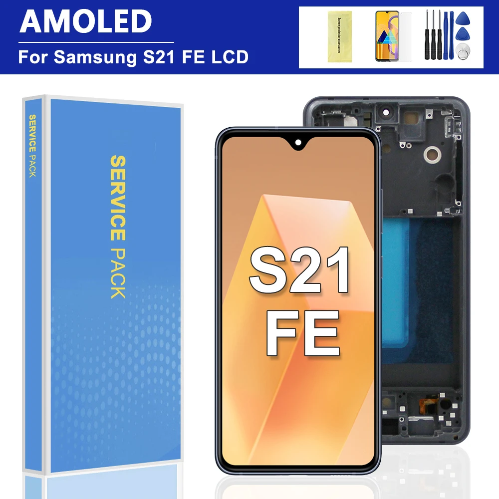 OLED Display for Samsung S21 FE LCD Display Touch Screen Digitizer Assembly For S21FE G990B,SM-G990U LCD With Frame Repair Parts