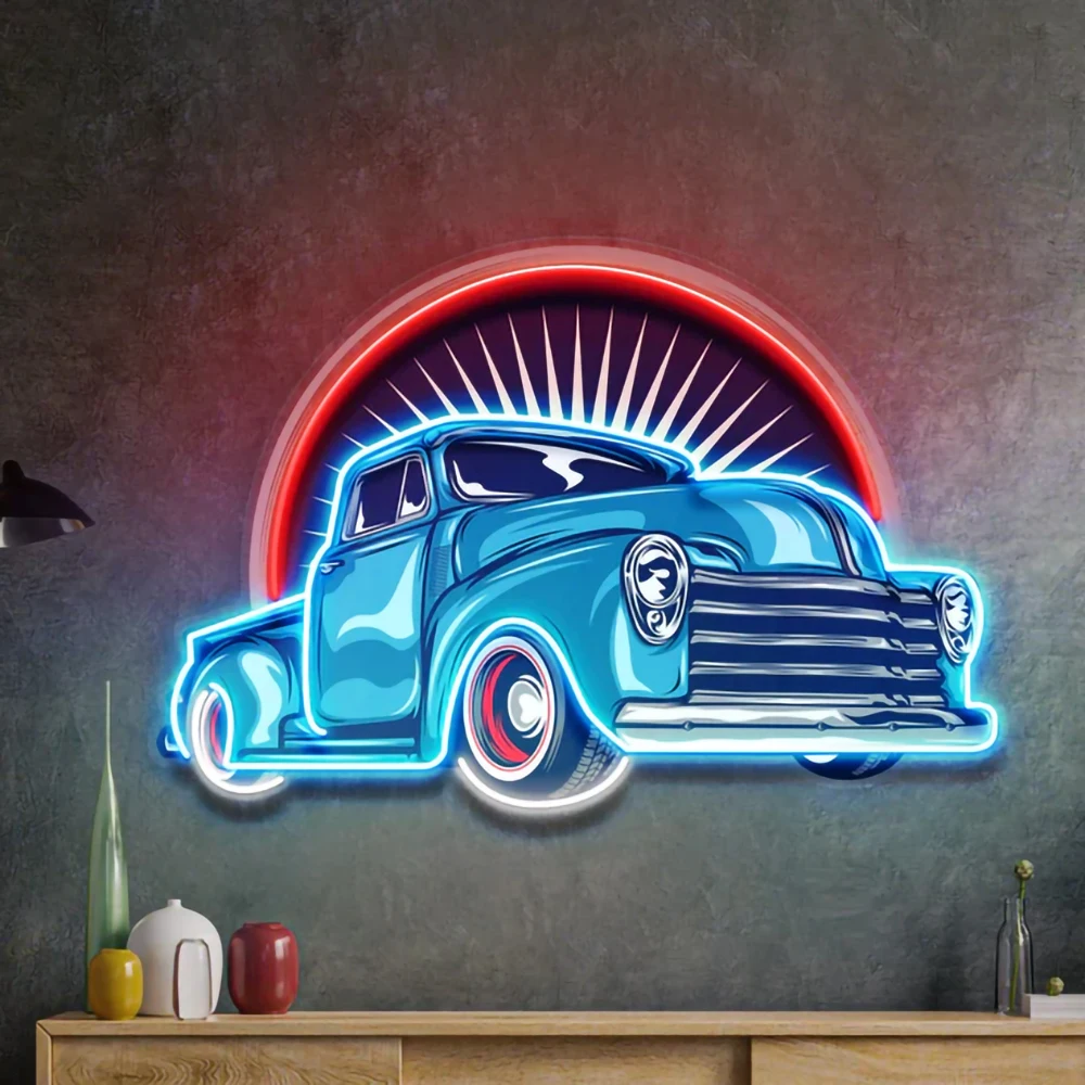 Car Neon Sign UV Print Vintage Pickup Truck Neon Game Room Boy Room Decor Car Bar Club Wall Decor Gift for Him