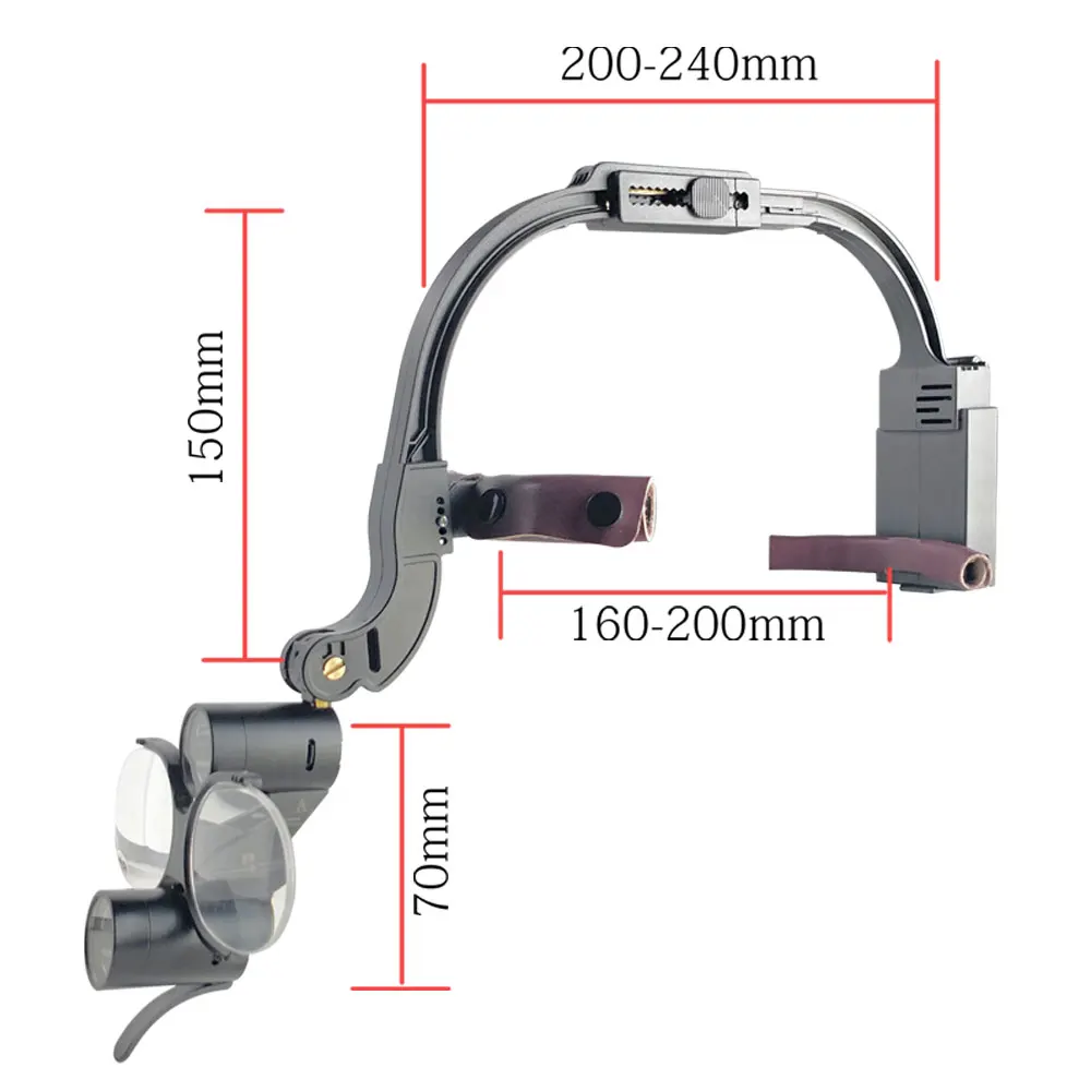 MBM Dental Loupe with Wireless Headlight Binocular Magnifier for Dentist Surgical Head-mounted Magnifier with 2 LED Headlamp