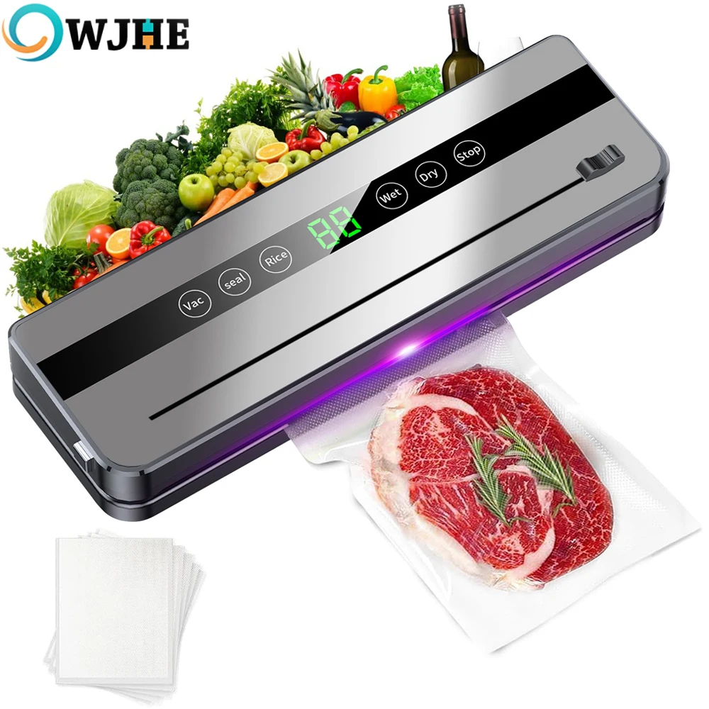 OWJHE Elektrisches Vakuumiergerät für Lebensmittelaufbewahrung, Touch-Taste, trocken/nass, integrierter Schneider, Küche, Lebensmittelversiegelung, Vakuumverpackungsmaschine