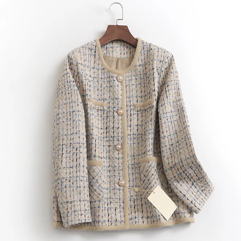 

Spring Autumn New Thick Tweed Short Coat Unique Top Women's Single Breasted Jackets