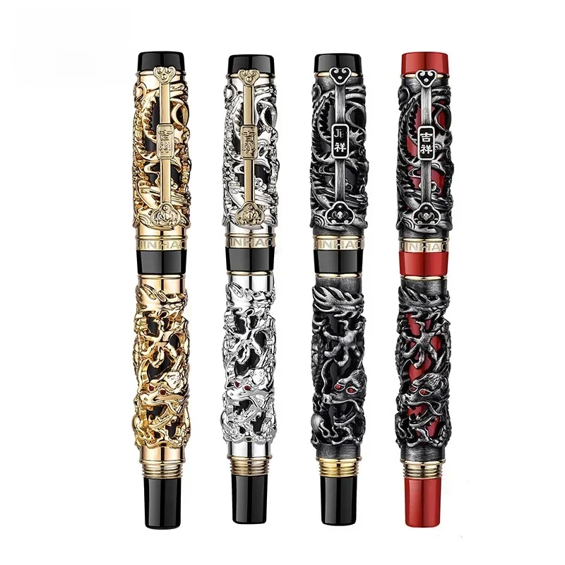 Jinhao luksusowe 3D smok ulga i Phoenix złote metalowe pióro wieczne szkoła biznesowa artykuły biurowe artykuły papiernicze — zdjęcie produktu 7