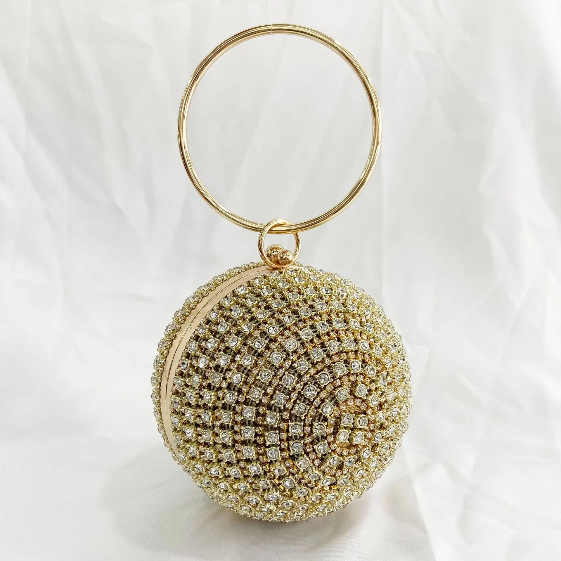 

Rhinestones Women Evening Bags Ball Shaped Diamonds Party Day Clutch Shoulder Chain Lady Circular Purse