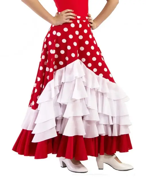 Girl's flamenco dance skirt sevillanas 5 ruffles with polka dots