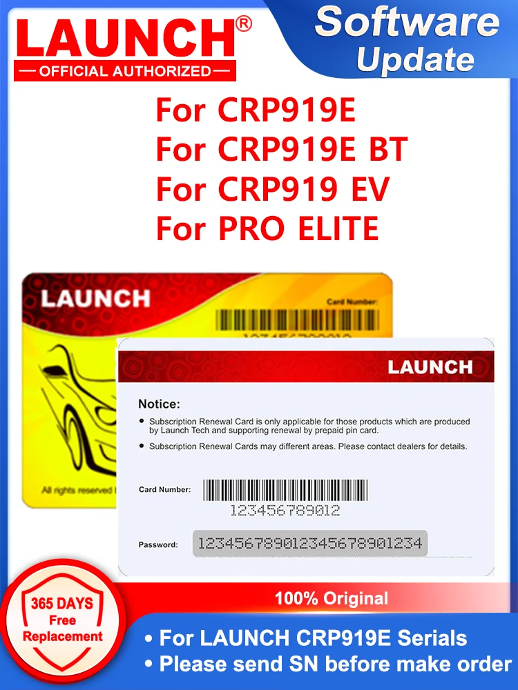X-431 CRP919E/ CRP919E BT/ PRO ELITE/ CRP919 EV용 핀 카드 갱신 자동차 트럭 소프트웨어 업데이트 1년 출시