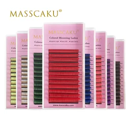 MASSCAKU Colorful Easy Fanning Lashes 8-15mm Mix Color Fast Blooming Eyelash Extensions Natural Long False Individual Eyelashes