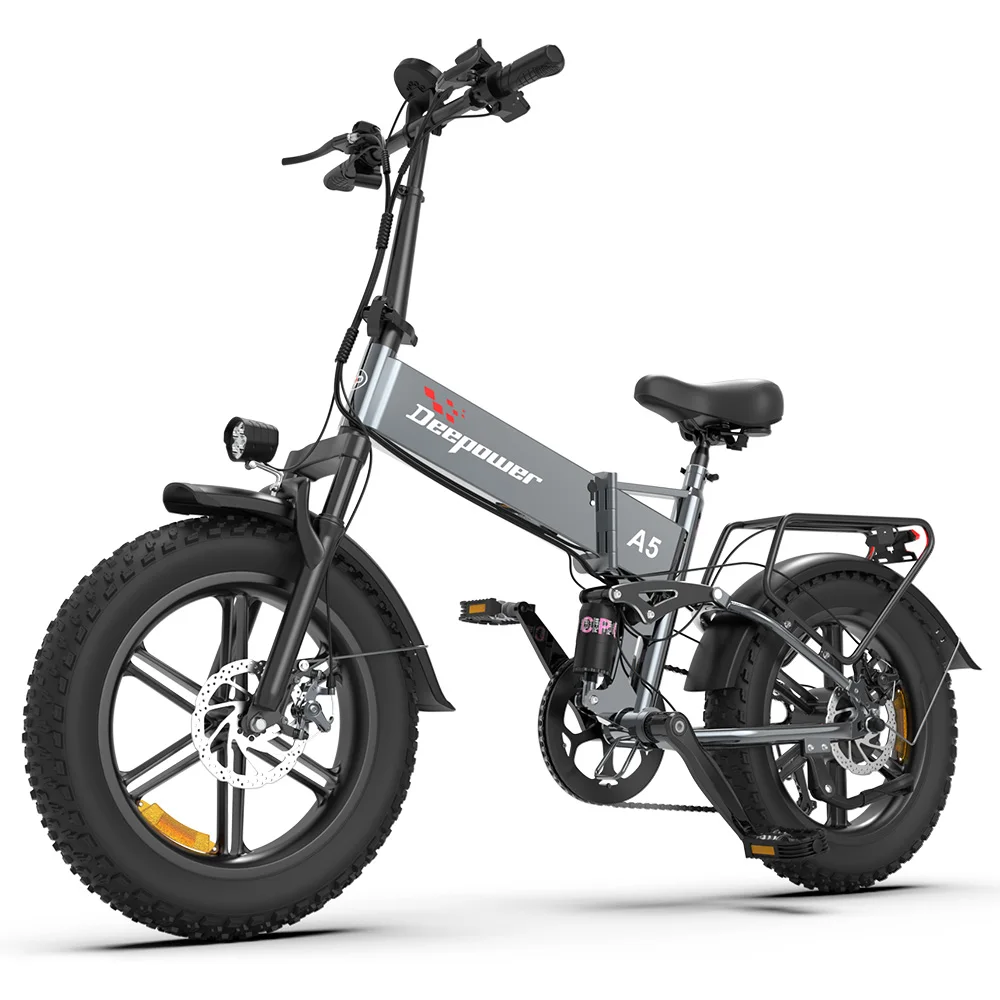 DEEPOWER A5 Opvouwbare elektrische fiets 250W 48V 15Ah Verwijderbare batterij 25KM/u 20"4.0 Vetbanden Stedelijke E-bike, Voedselbezorging