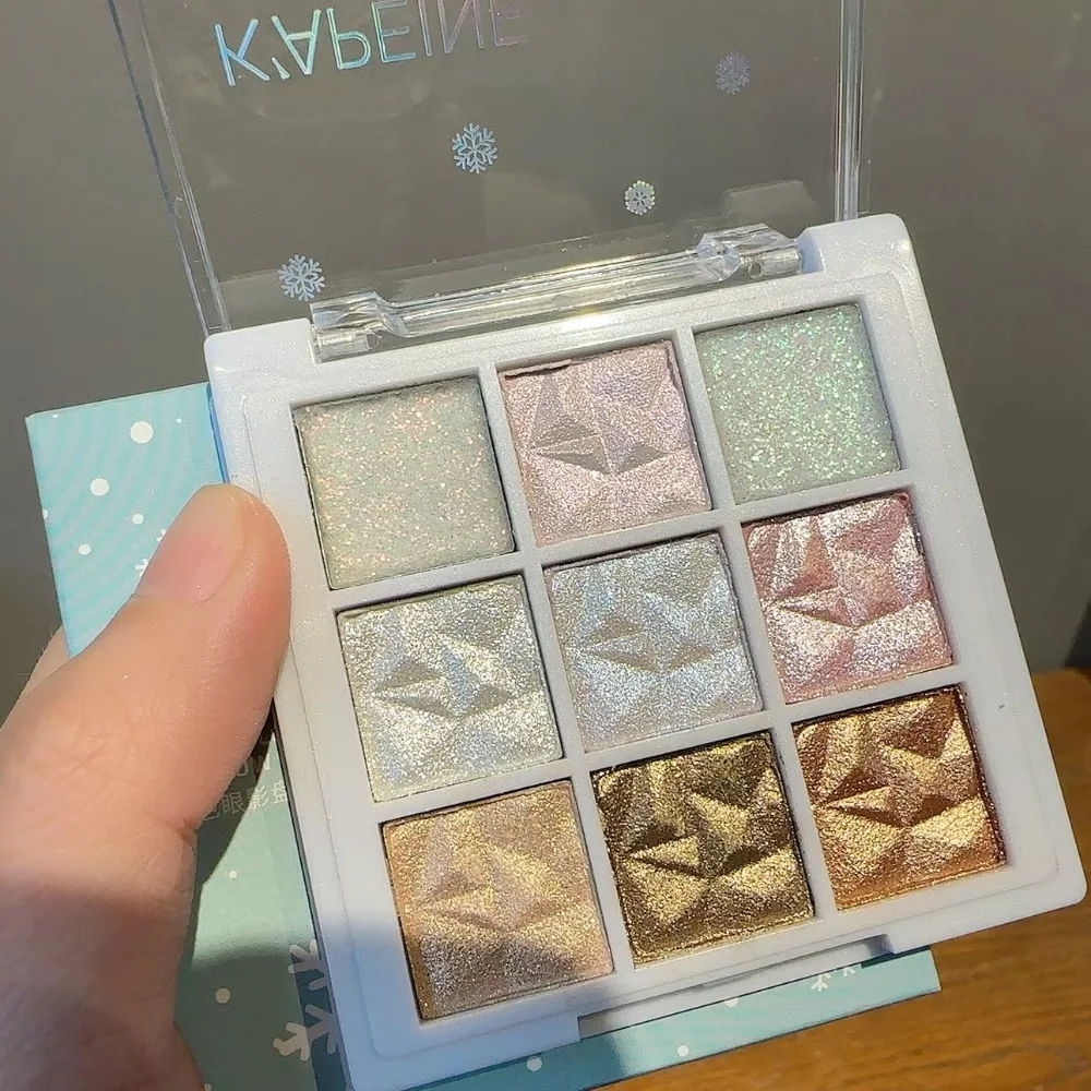 Paleta de sombras de ojos brillantes con copos de nieve de 9 colores: resaltador y efectos de brillo, tonos marrones y plateados