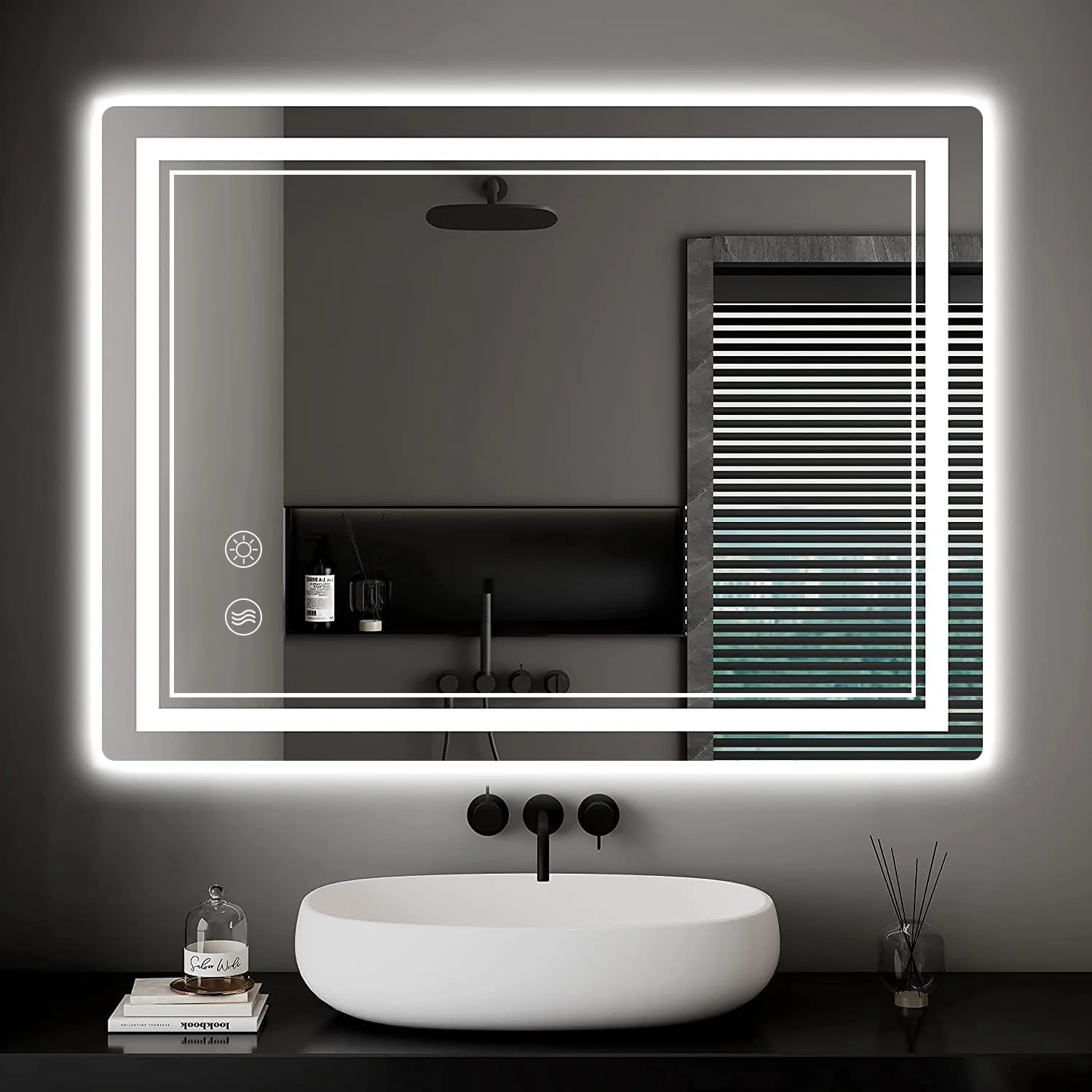 Bathroom Mirror with LED Lights Illuminated Bathroom Mirror Wall Mounted Vanity Mirror, Bathroom Light Mirror with defogging