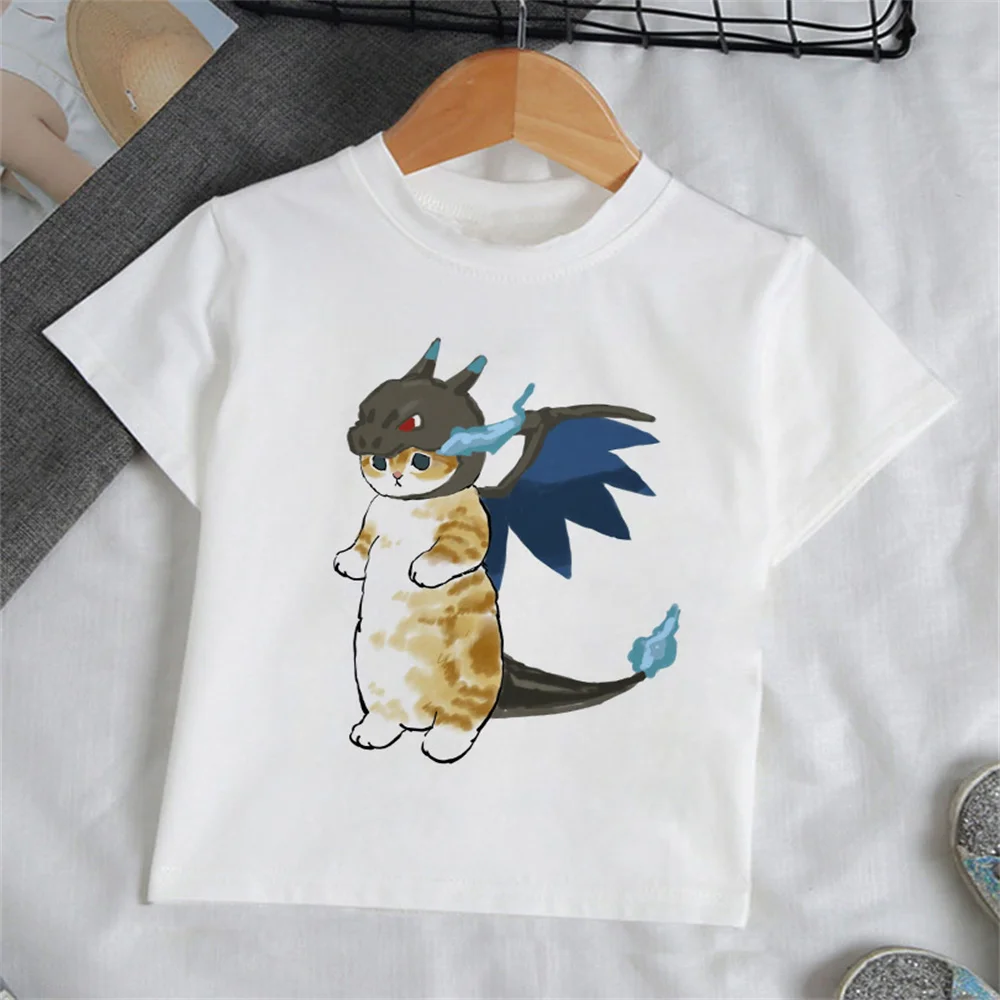 Camiseta de gato de dibujos animados para niñas, ropa de moda para niños de 3 a 12 años al aire libre, camiseta para adolescentes, Ropa para Niñas