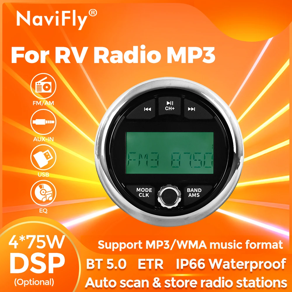 

RV Radio Marine Stereo MP5 Multimedia Player For RV Yacht UTV SPA ATV RZR Supports CarPlay and Android AUTO