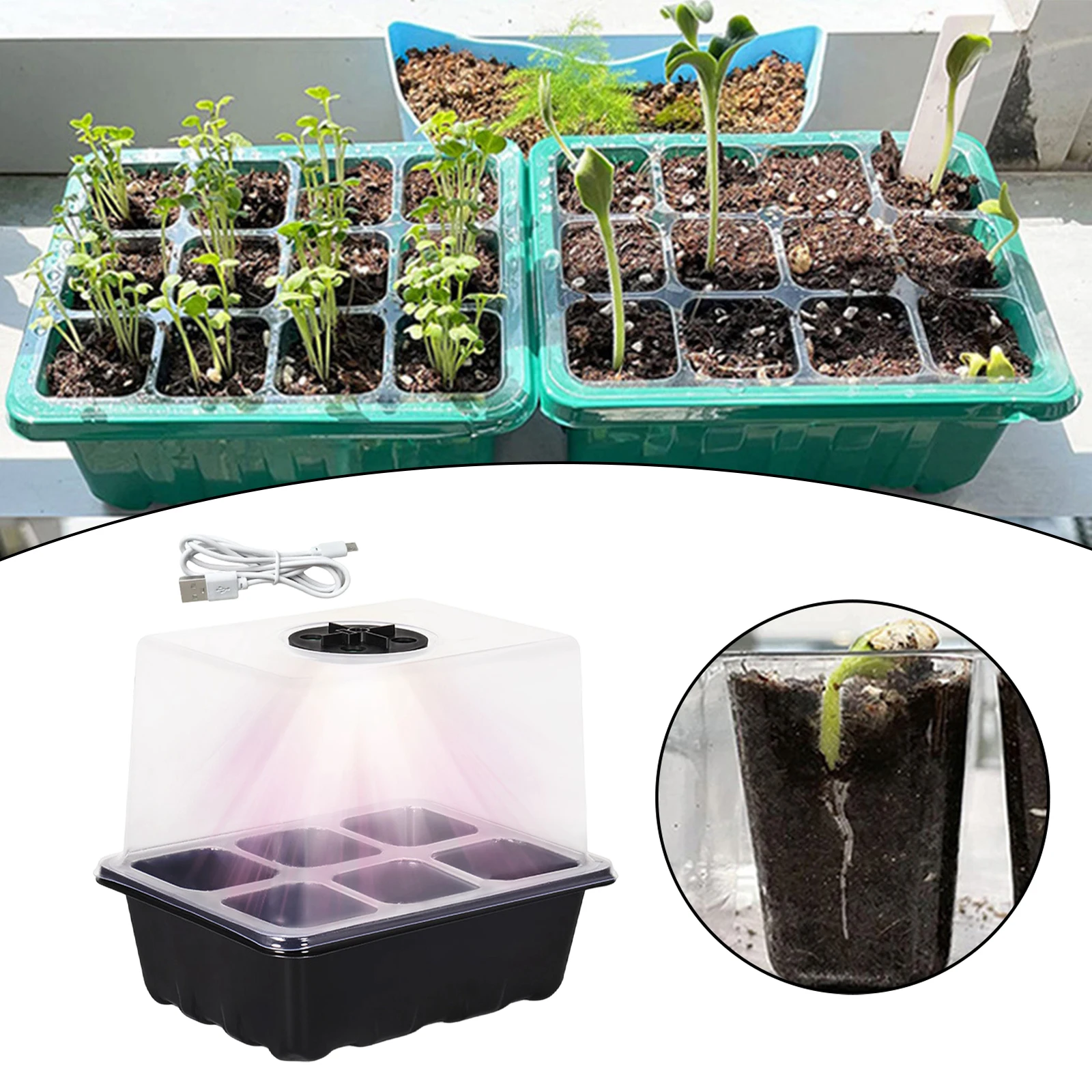 Plants Seed Starter Trays Nursery Pot with Light 12 Holes Humidity Domes Seedling Starter Trays for Greenhouse Growing Trays