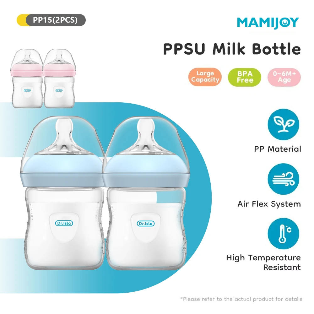 

MAMIJOY 2PCS 150ML Baby Bottle With Handle Anti-bloating＆Anti-drop Clear Scale Milk Bottle Feeding Baby Bottles BPA-FREE PP15