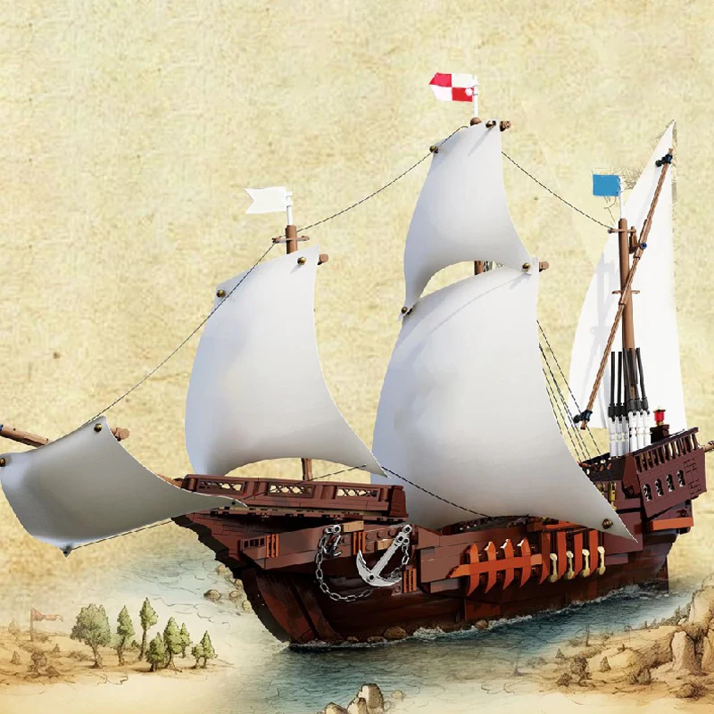 Blocchi di costruzione modello nave pirata Santa Maria, decorazioni desktop fai da te, regali di compleanno per ragazzi e adulti 1497 pezzi