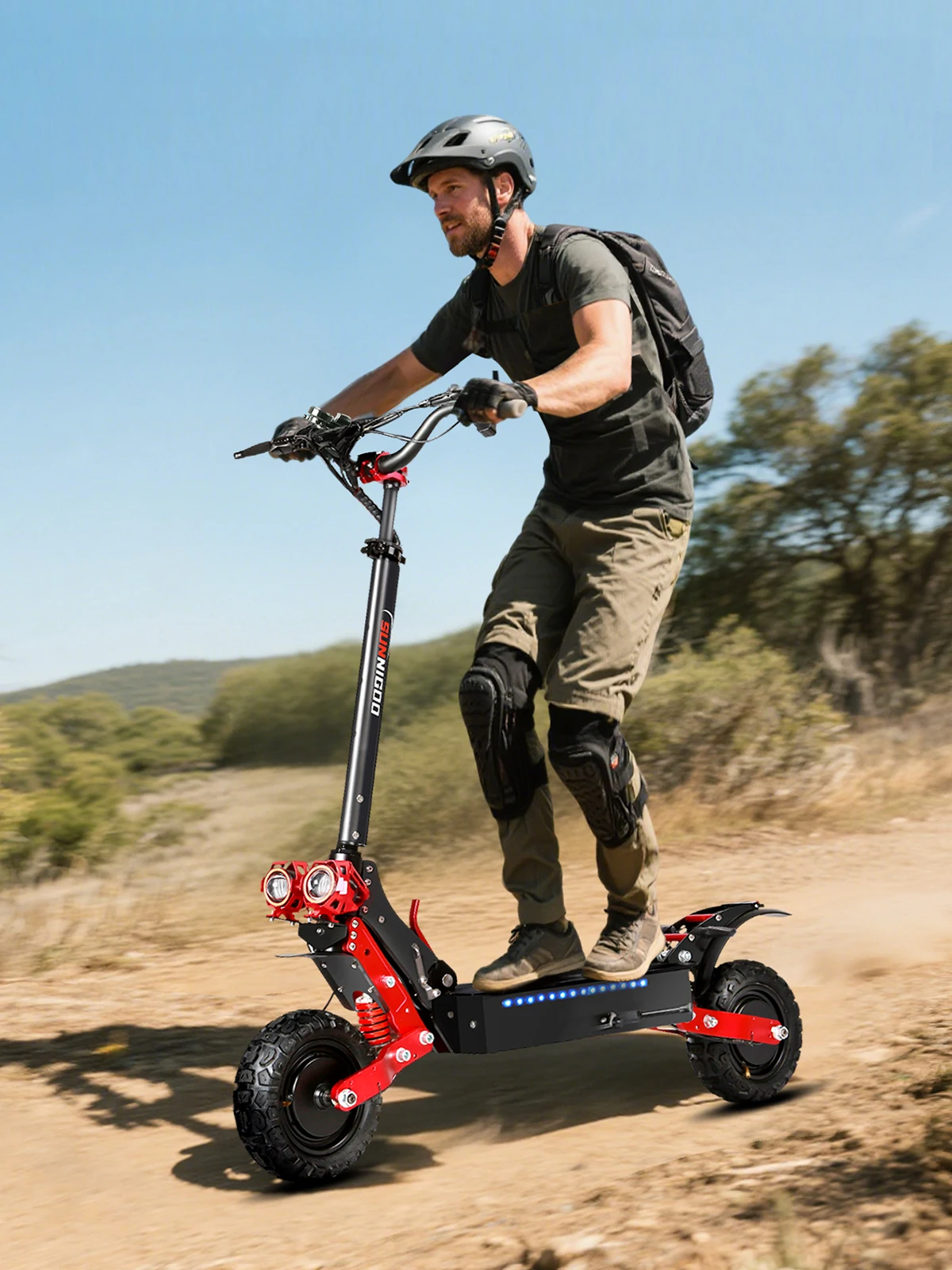 Offroad 3600W Dual-Motor Elektroroller, Höchstgeschwindigkeit 60-65 km/h, Reichweite 45-55 km, C-Typ Stoßdämpfung, 11-Zoll Offroad-Reifen, faltbarer E-Scooter mit cooler Beleuchtung, mehrfacher Brems-