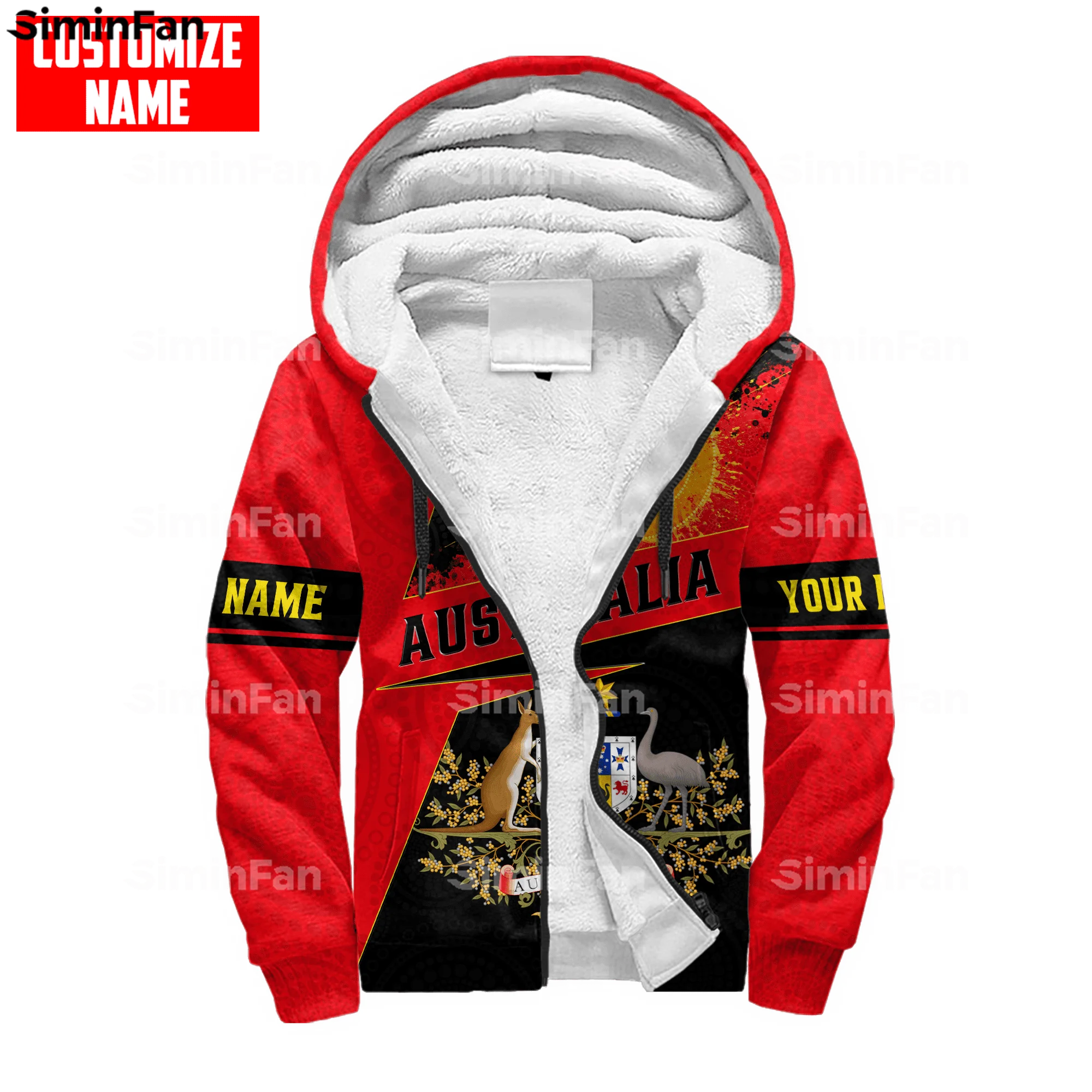 Aboriginal Turtle Kangaroo Australia 3D Print Thick Flannels Zipper Jacket Men Winter Autumn Female Outwear Coat Casual Hoodie 1