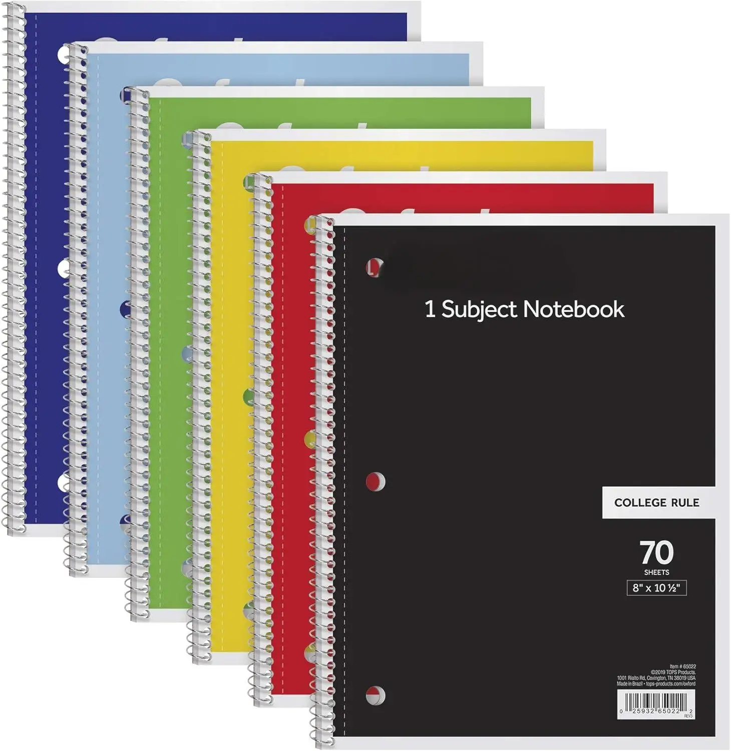 6 قطع من دفاتر الملاحظات الحلزونية ذات موضوع واحد، مسطرة جامعية، 8 × 10.5 بوصة