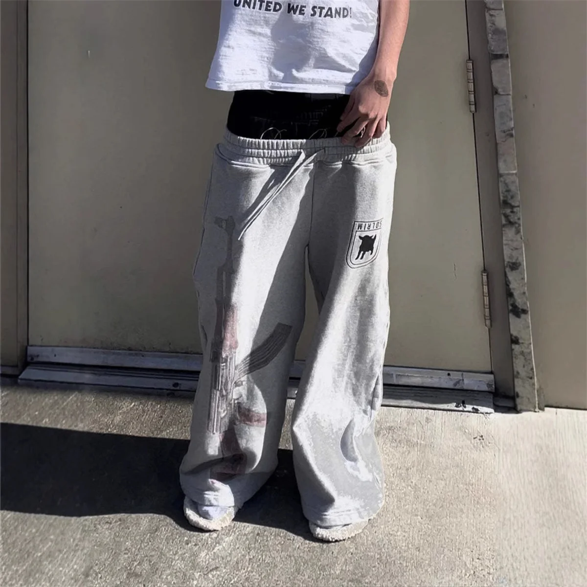 

Y2K High-Waisted Printed Embroidered Street Guard Pants Spring Autumn Casual Straight Leg Double Waist Design Fashion Sweatpants