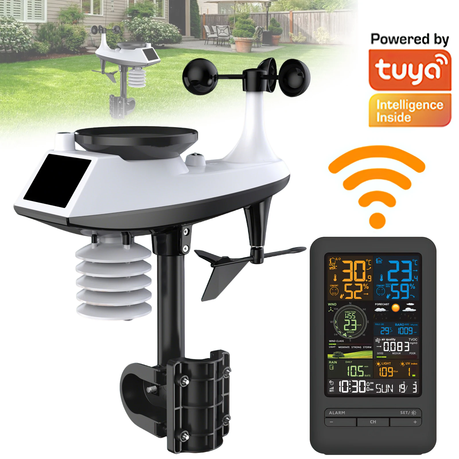 Station météo Wifi intelligente Tuya maison numérique vitesse du vent Direction pluie lumière Index qualité de l'air température humidité moniteur