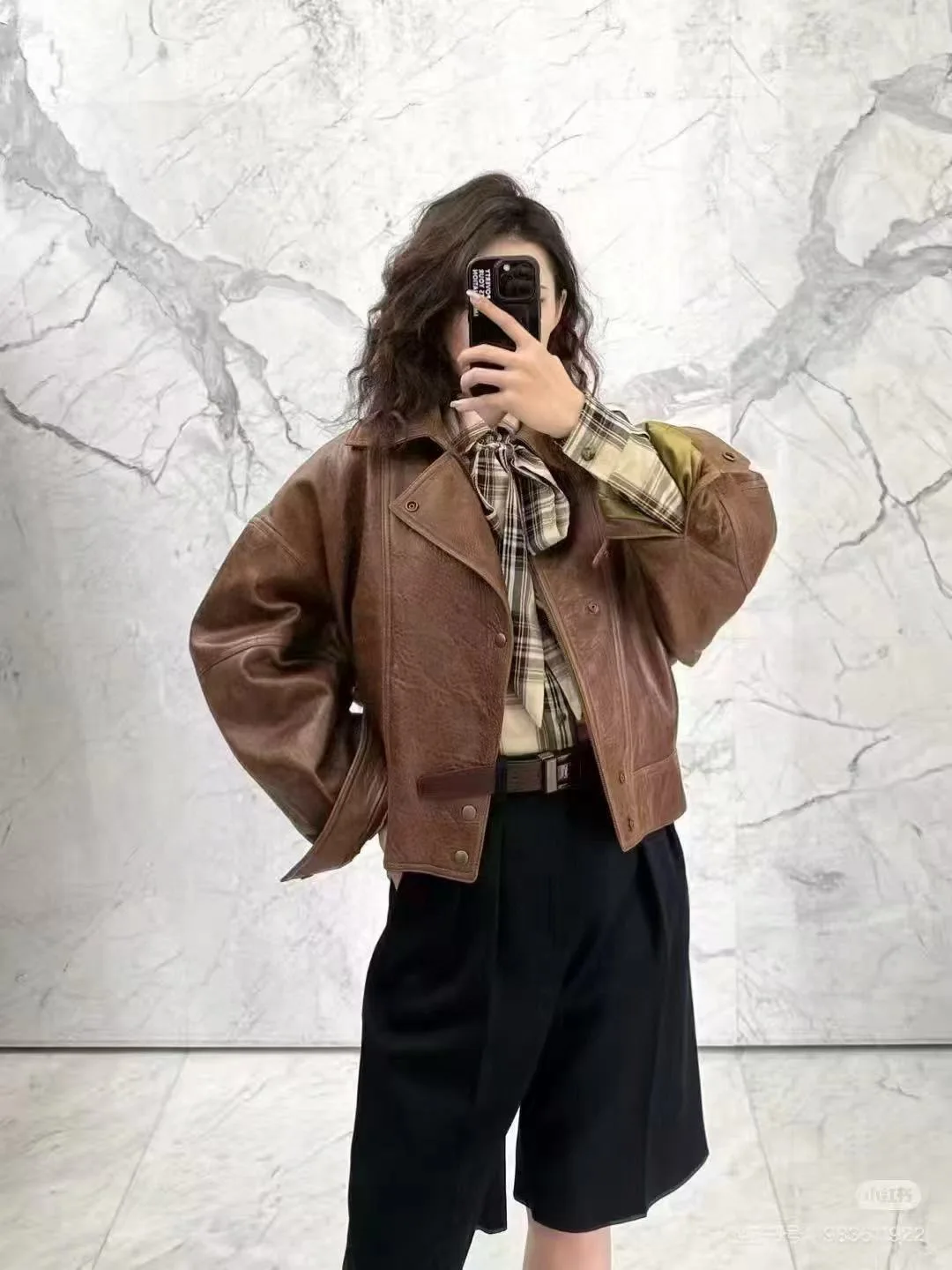 Autumn casual women's genuine leather jacket