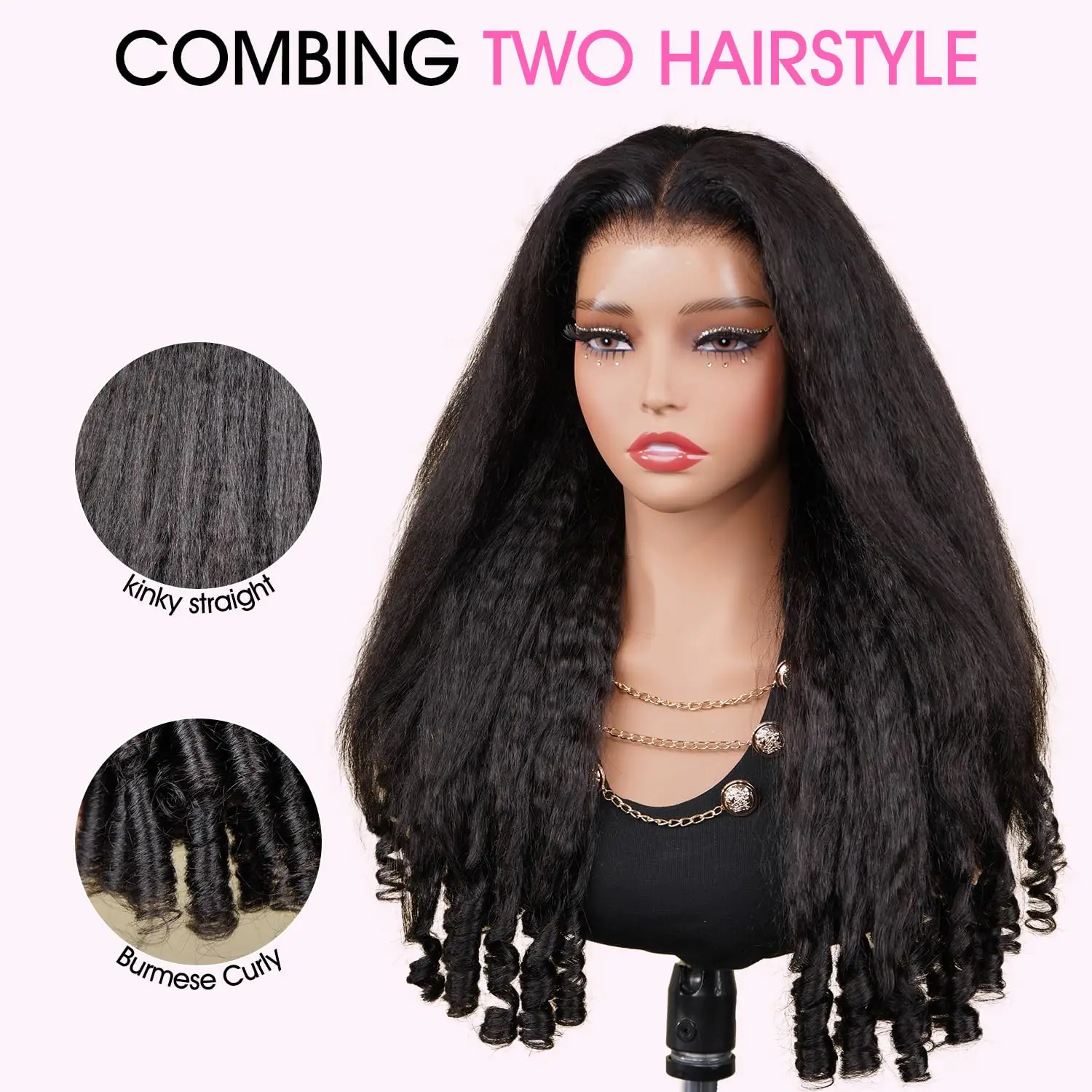 PerisModa 18A Kinky Straight 13x4 HD Lace Front Wig With Spril End Burmese Curly Human Hair Lace Wigs 100% Human Hair 250 Density Yaki Spiral Curls Human Hair Wigs For Woman