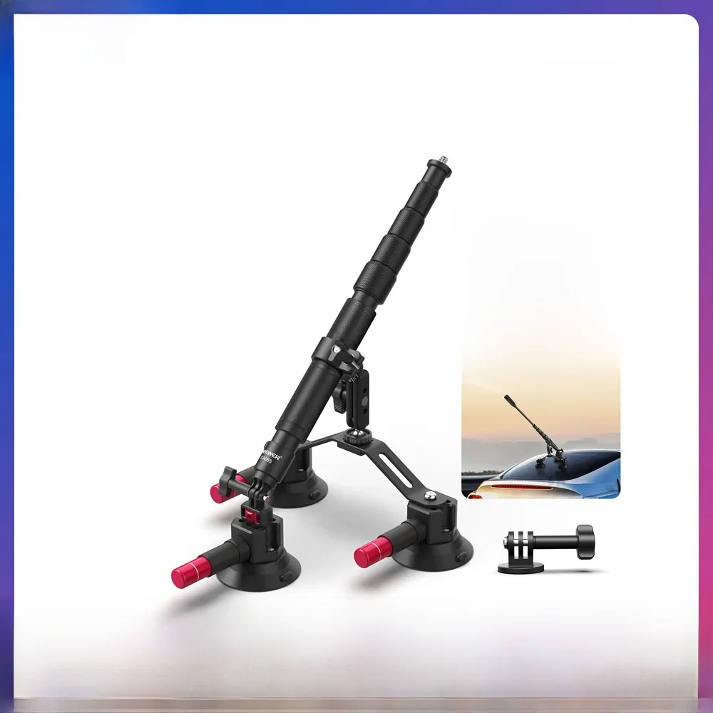 NEEWER Auto-Montagesatz mit dreifachem Saugnapf und Action-Kamera-Adapter, 2-in-1-Verlängerungsstange, Selfie-Stick für GoPro Insta360 CA065