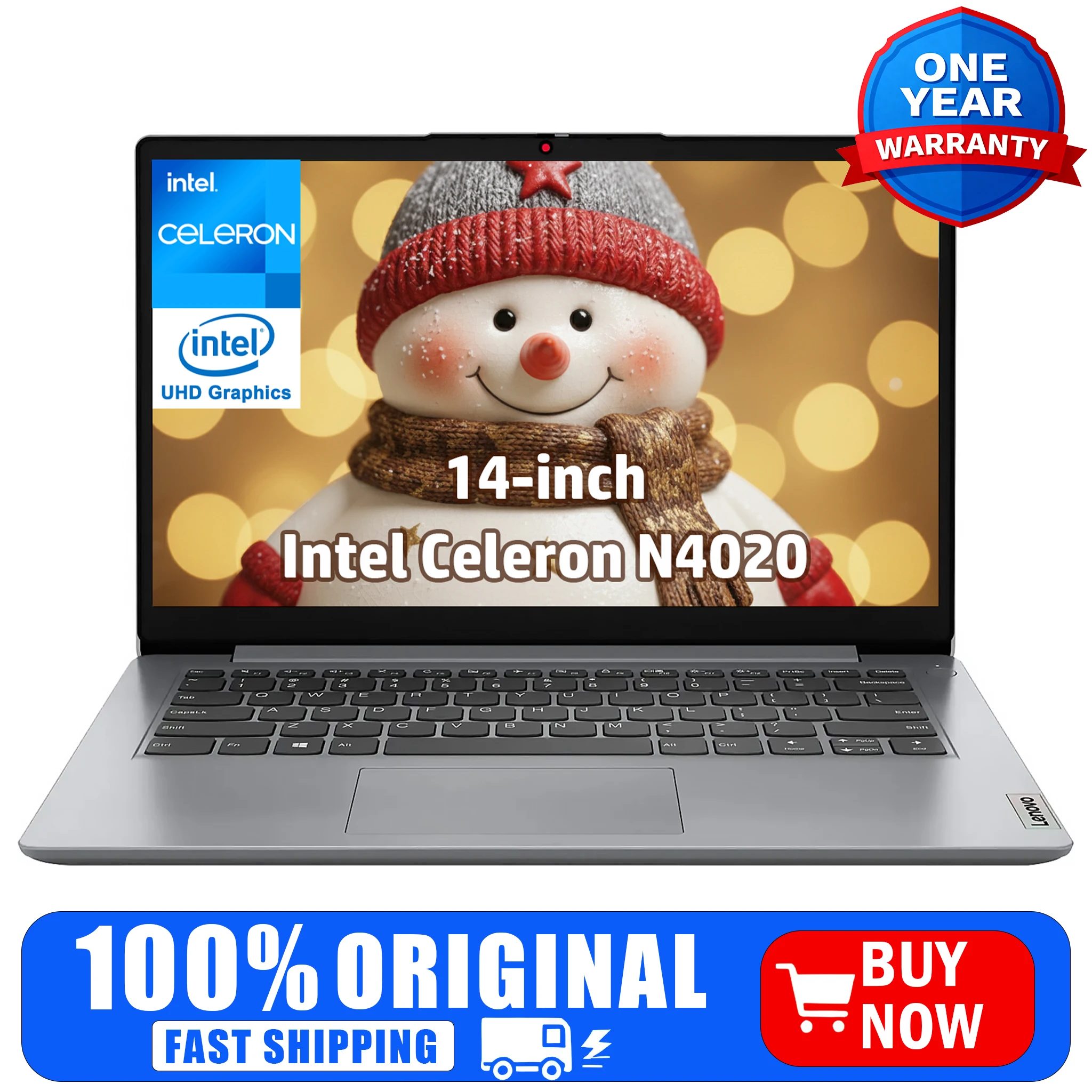 Lenovo 14" Business Laptop,Intel Celeron N4020,4GB RAM,320GB Storage(64GB eMMC+256GB SD Card),Cloud Grey