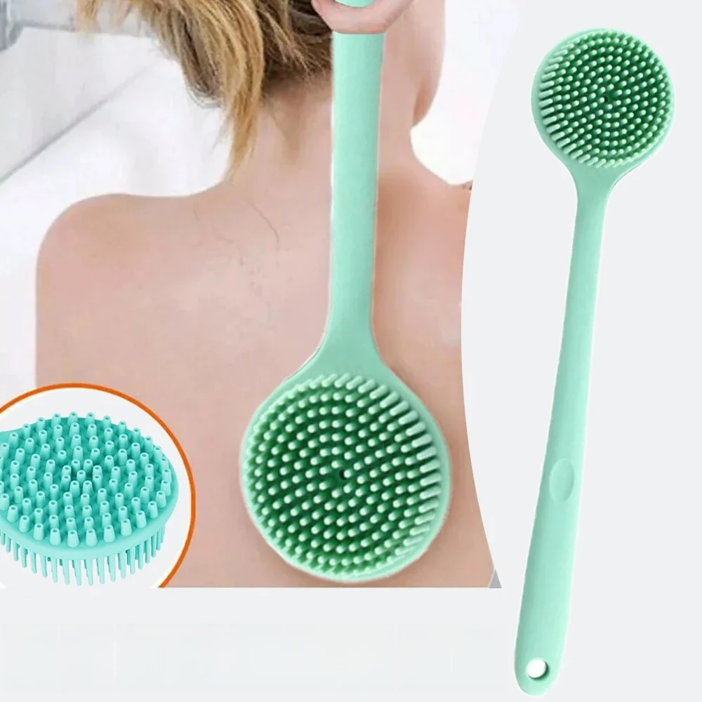 Brosse de bain à Long manche en Silicone, épurateur de dos, poils souples, exfoliant pour le corps, brosse de Massage, douche, lavage, fournitures de salle de bains