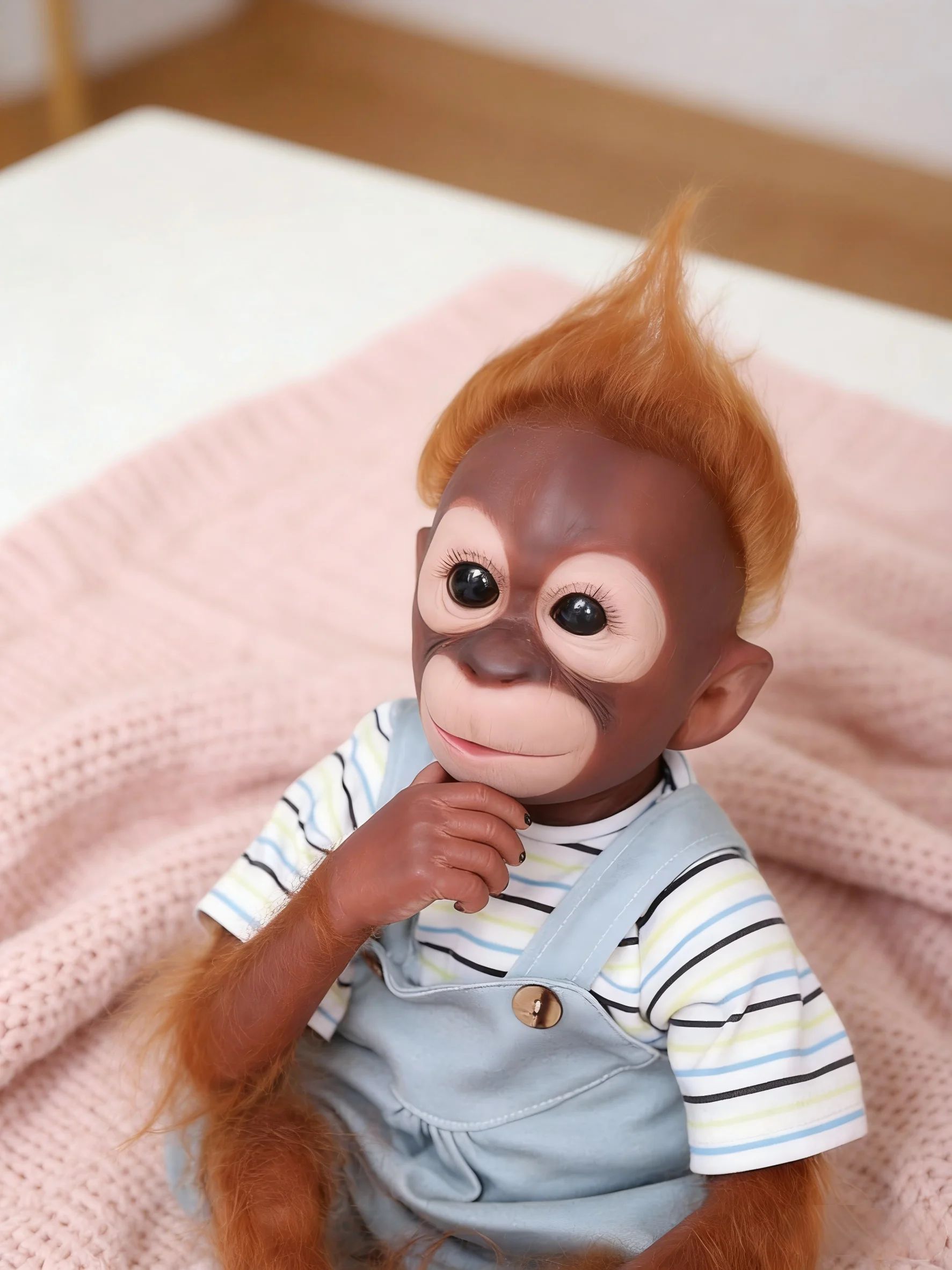 

Realistic Poseable Baby Monkey Reborn Doll, Ultra-Soft Fur Orangutan with Cute Denim Overalls, Perfect for Kids & Collectors