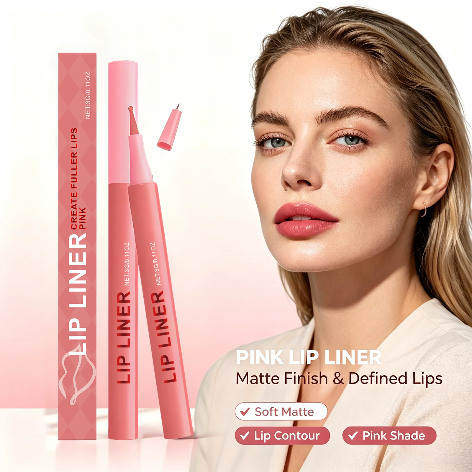 Liquid Lip Liner Matte Finish Defines Shape Long Lasting Smudge Proof Waterproof Formula Smooth Application Vibrant Color All Day Wear Retractable Lip Definer