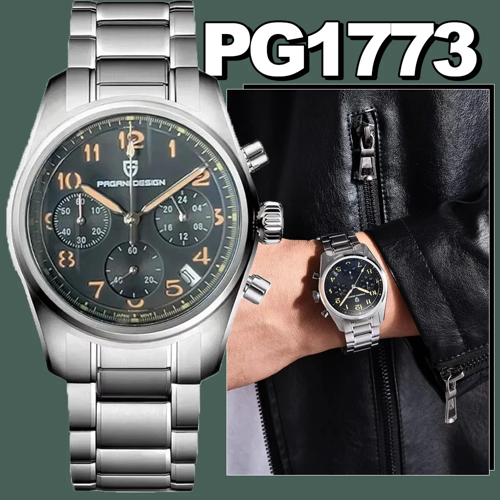 PAGANI DESIGN 38MM Military Quartz Wristwatch PD1773 Sports Chronograph VK63 AR Sapphire Stainless Steel Waterproof Clock