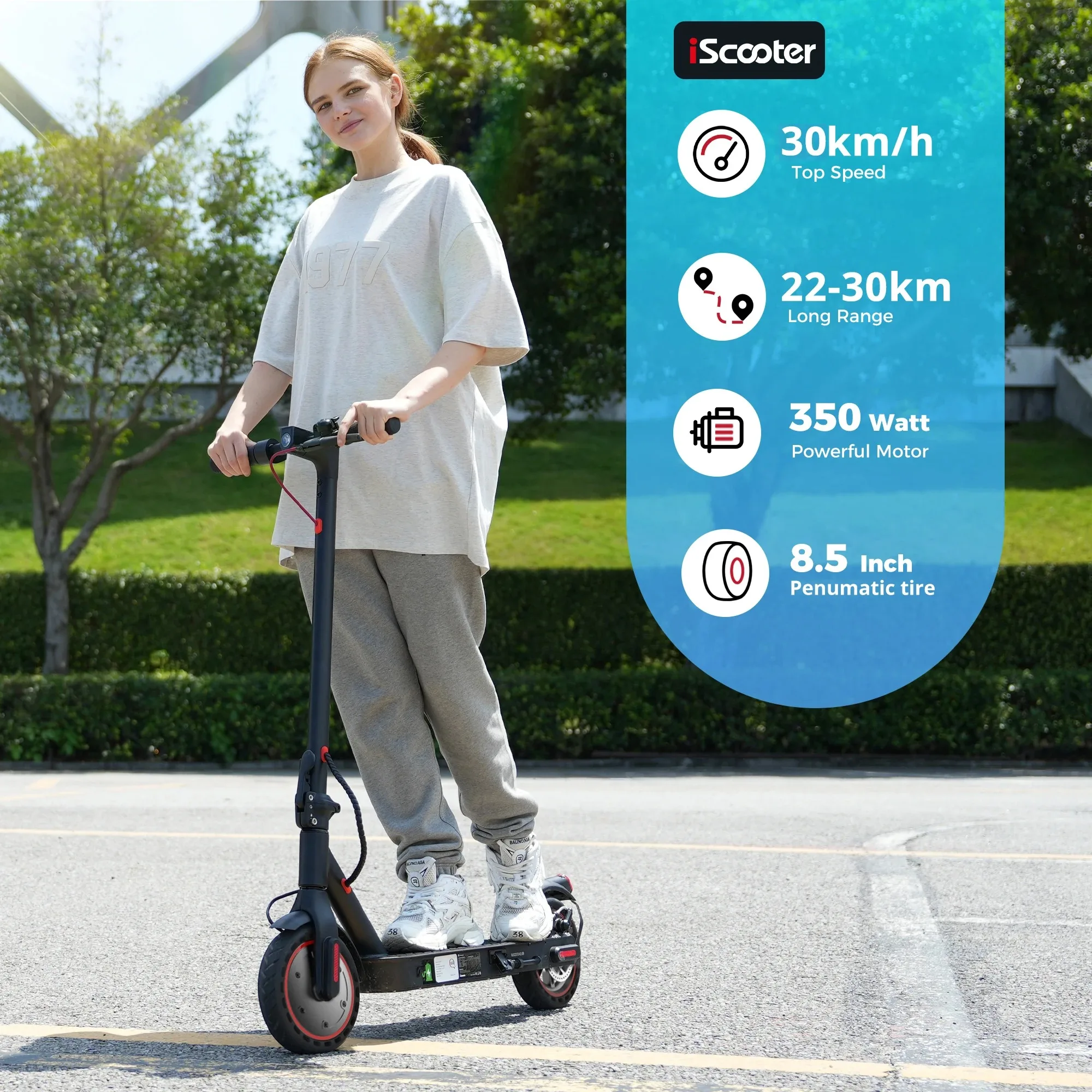 Electric Scooter iScooter i9 Brand New 8.5 Inch Pneumatic Tire 350W 30 KM/H Adult Electric Scooter with APP 3 Speed ​​Foldable