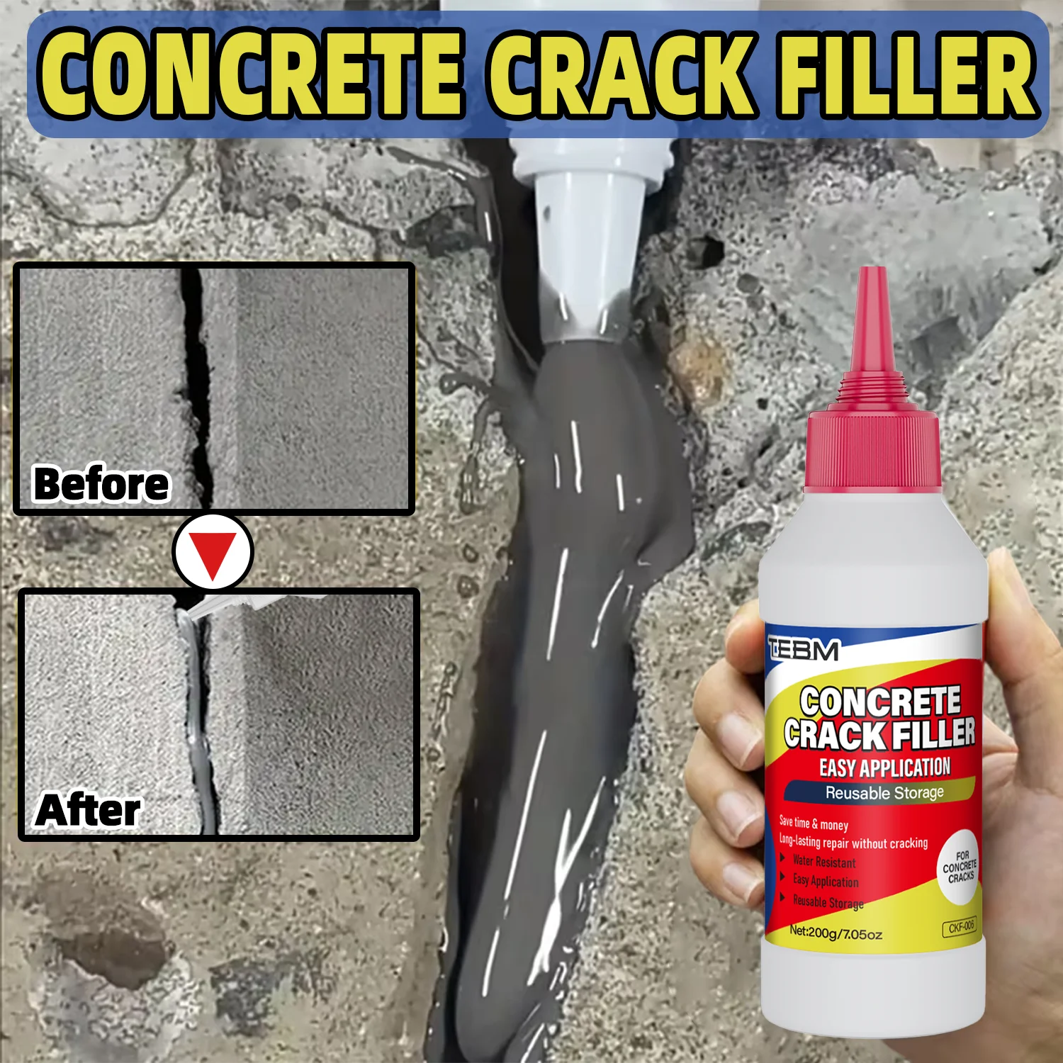 Concrete Gap Filler Flexible, Water-Based Durable, Waterproof Cement Crack Repair Adhesive; Ideal for Home, Garden, Pathway