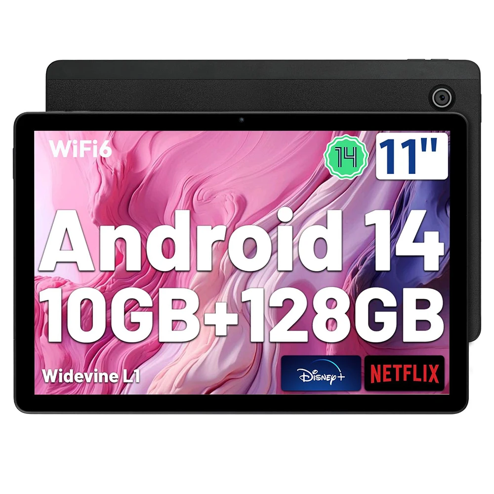 تابلت أندرويد 14 مقاس 11 بوصة 8 كور 10 جيجابايت + 128 جيجابايت / 1 تيرابايت توسيع 6800 مللي أمبير في الساعة مع شحن سريع 20 وات عمر بطارية طويل Widevine L1 Face ID WiFi6