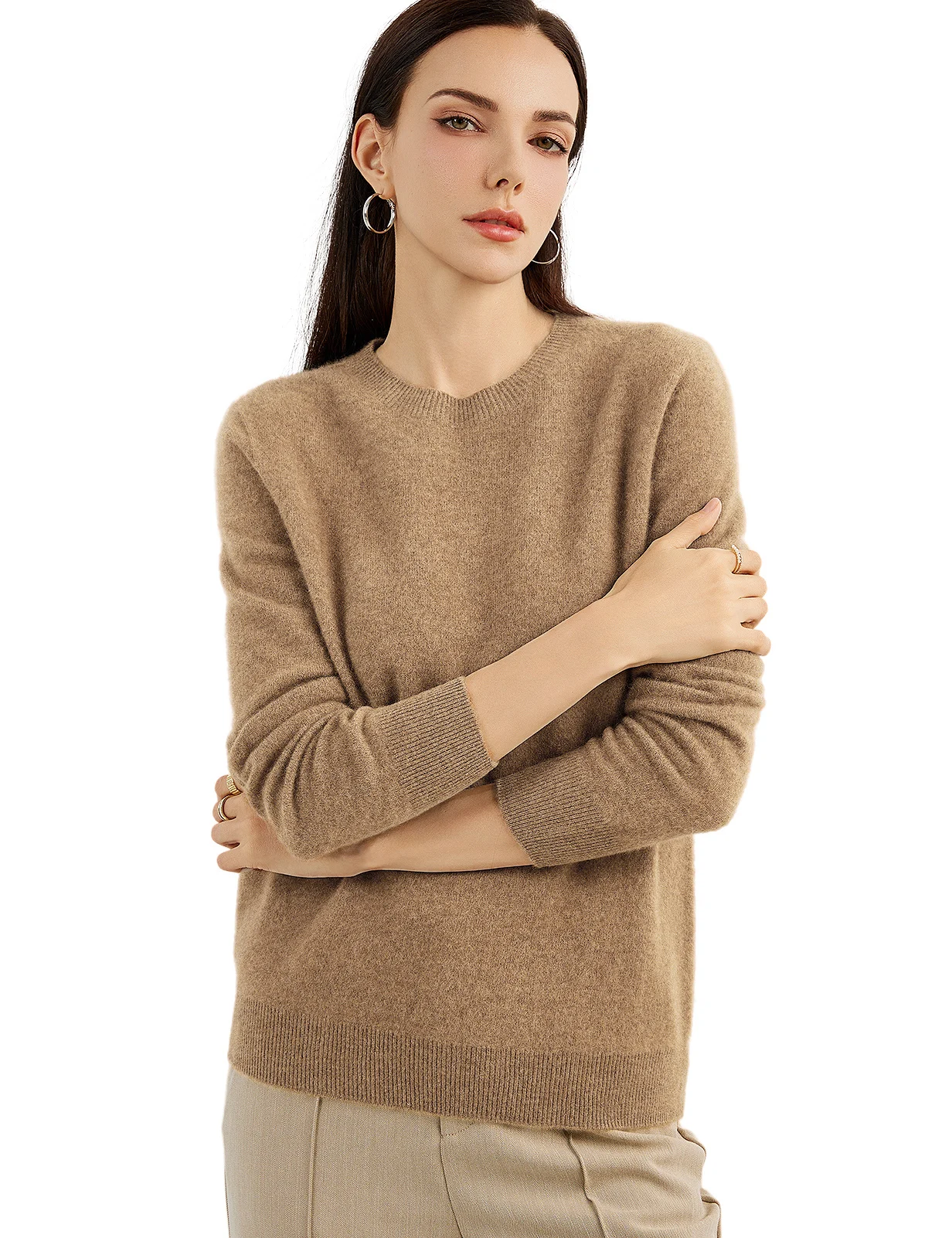 Women's 100% Pure Cashmere Sweater 2024 Fall Winter Crew Neck Long Sleeve Warm Soft Knitted Pullover New Knit Tops Women Clothes