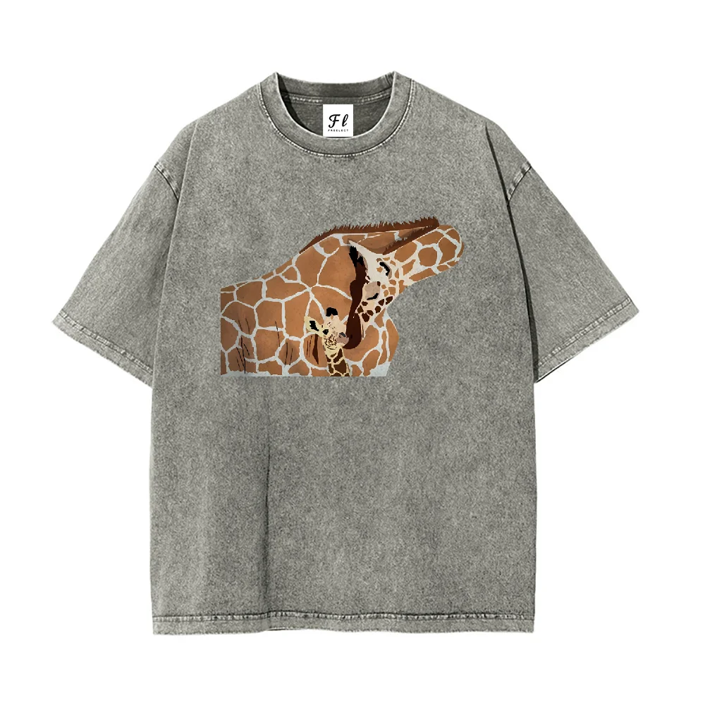 Maglietta oversize in cotone streetwear Y2k anni 2000 Elegante vintage vestibilità ampia Comfort casual con grafica giraffa Abbigliamento alla moda quotidiano