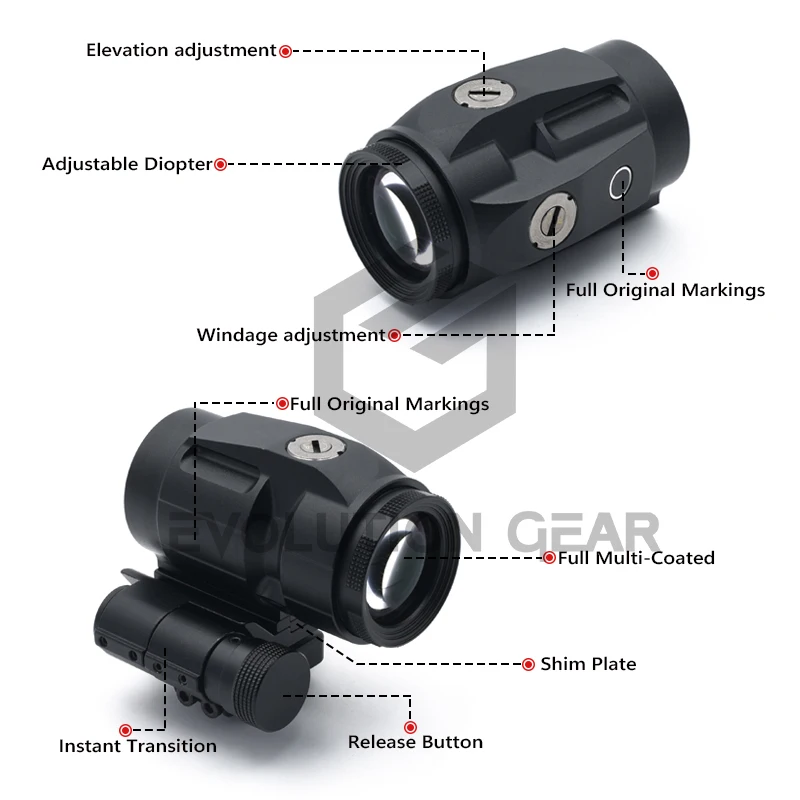 Imagem -02 - Juliet Magnifier Visão 3x com Switch para o Lado qd Absolute Co-witnener Menor Terceiro Monte para Red Dot Visão Holográfica Marca Completa