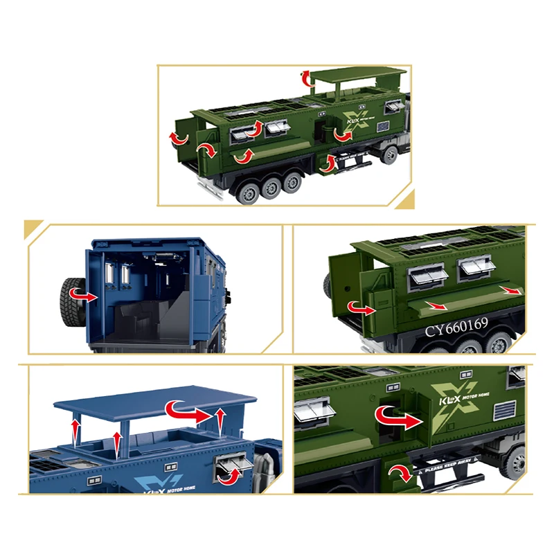 Modèle de camion de camping-car RV en alliage moulé sous pression étendu avec lumières, jouet à inertie sonore, portes d'ouverture, véhicule cadeau réaliste pour garçons