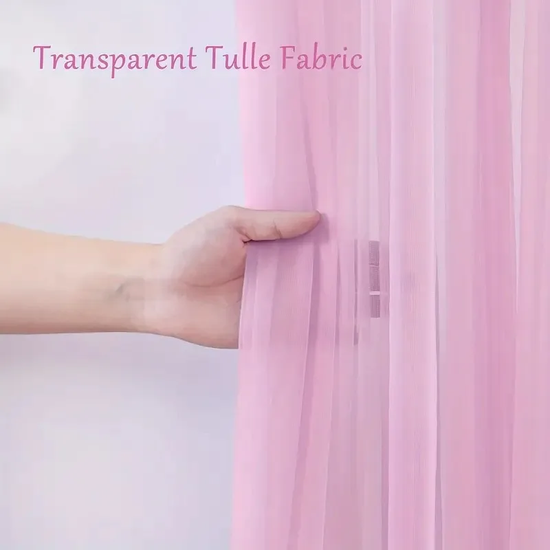 2 Stück transparente Hintergrundvorhänge – aus weichem, rosa Netzstoff, geeignet für Zeremonien, Hochzeiten, Partys und Veranstaltungen. – Detail 6