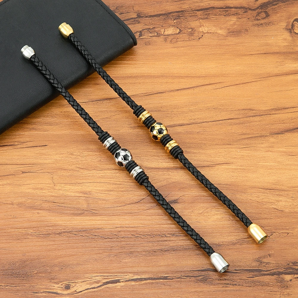 تايو-سوار منسوج بزر من الستانلس ستيل للرجال ، سوار جلدي ، تصميم كرة قدم ، نمط رياضي ، اكسسوارات الصالة الرياضية في الحرم الجامعي ، هدية لكأس العالم