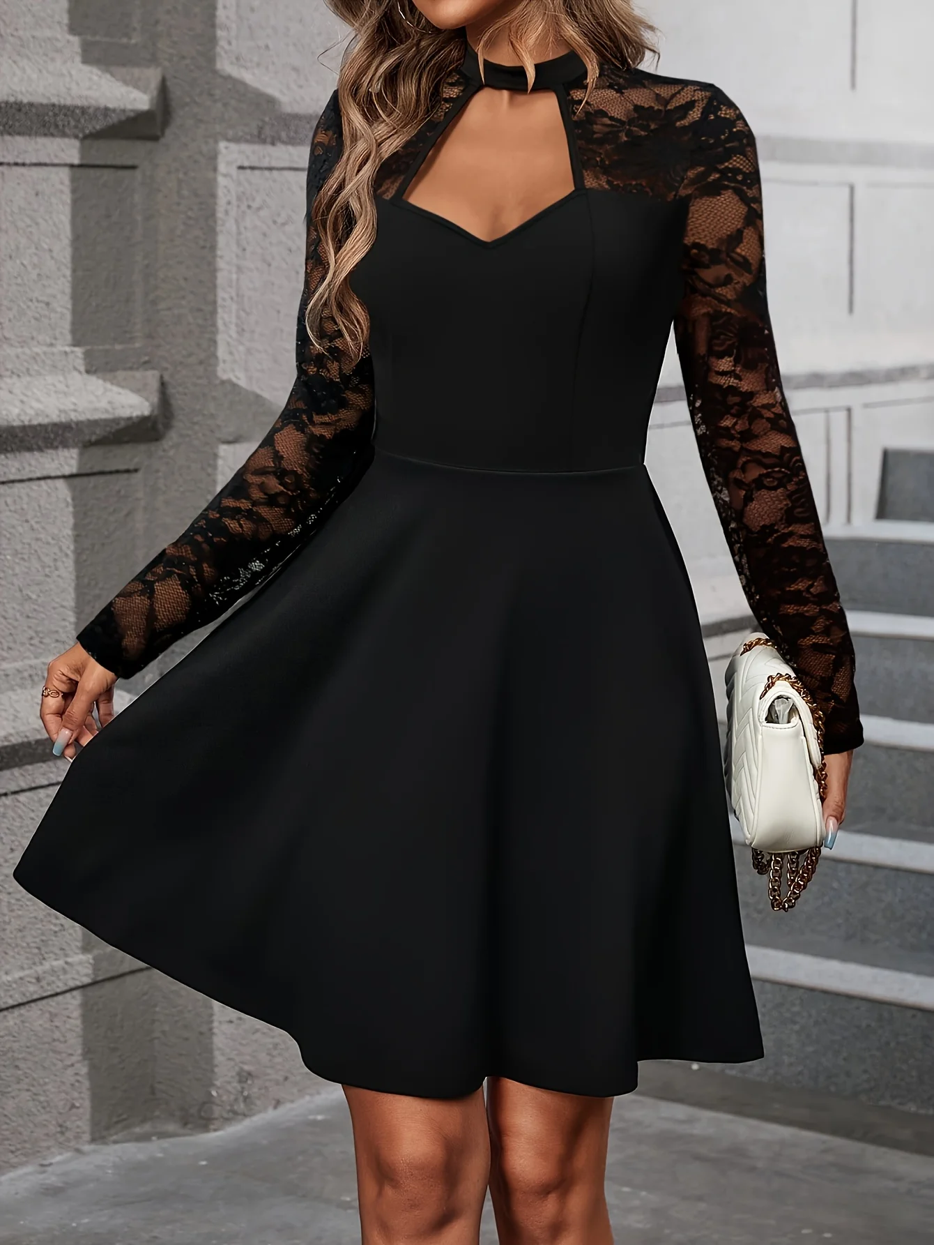 

2025 Plus Size Fashion Selection! Black Lace - Patchwork Halter - Style Hollow - Out Dress (Plus Size). The Halter - Style Hollo